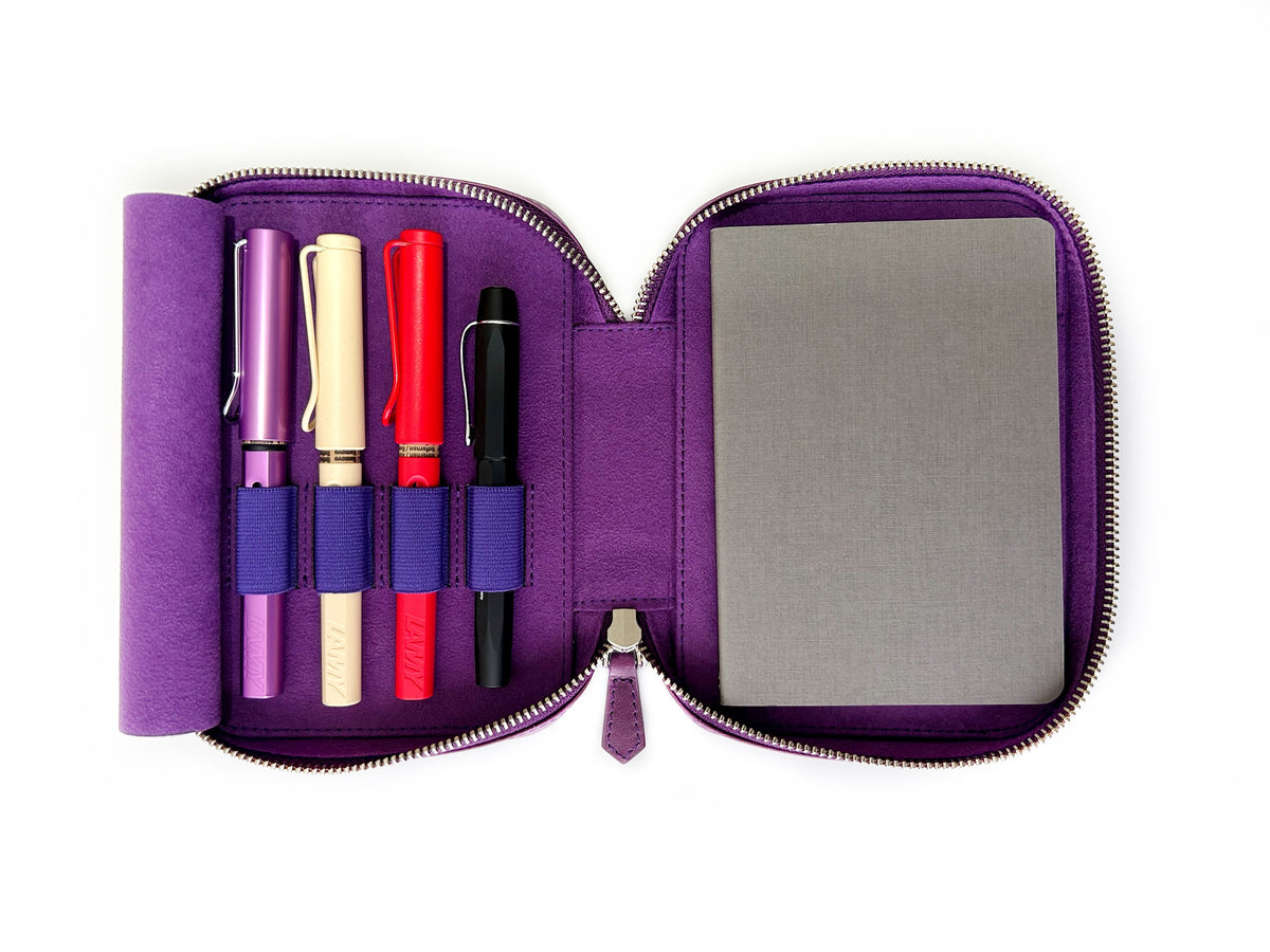 Light Dark Violet 4 Slot Leather Pen Case