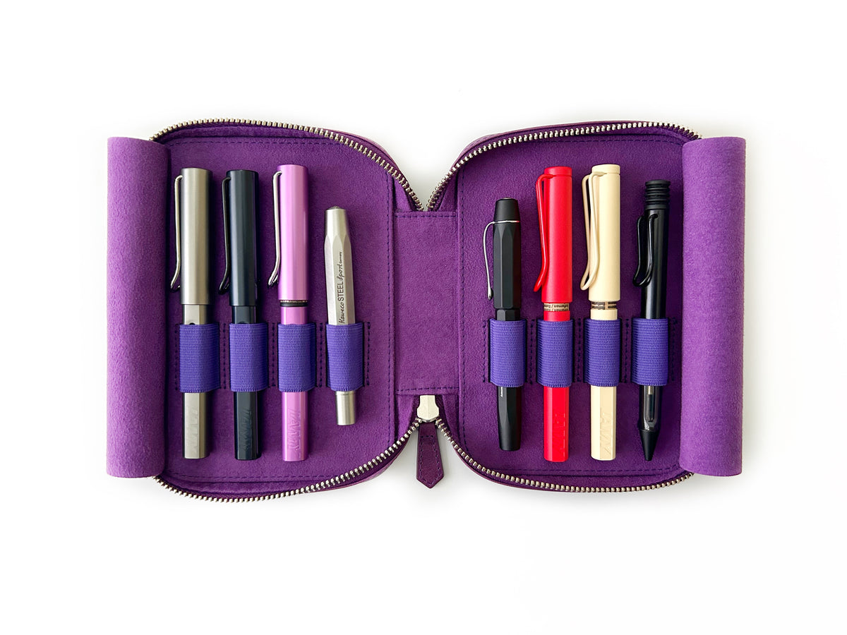 Light Dark Violet 8 Slot Leather Pen Case