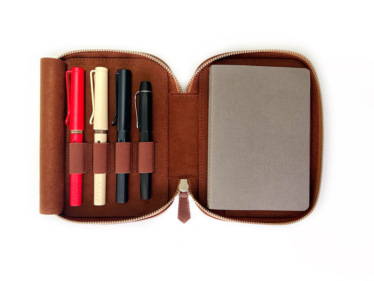 Walnut Brown 4 Slot Leather Pen Case