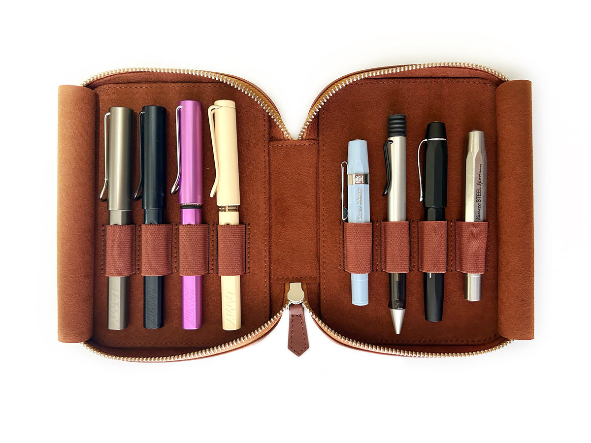 Walnut Brown 8 Slot Leather Pen Case