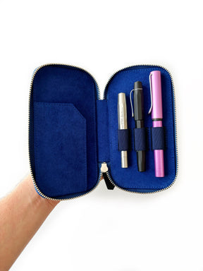 Blue Galaxy 3 Slot Leather Pen Case