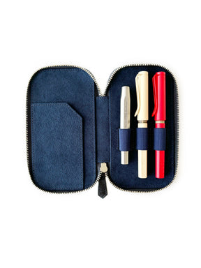 Night Storm Cloud 3 Slot Leather Pen Case - Blue