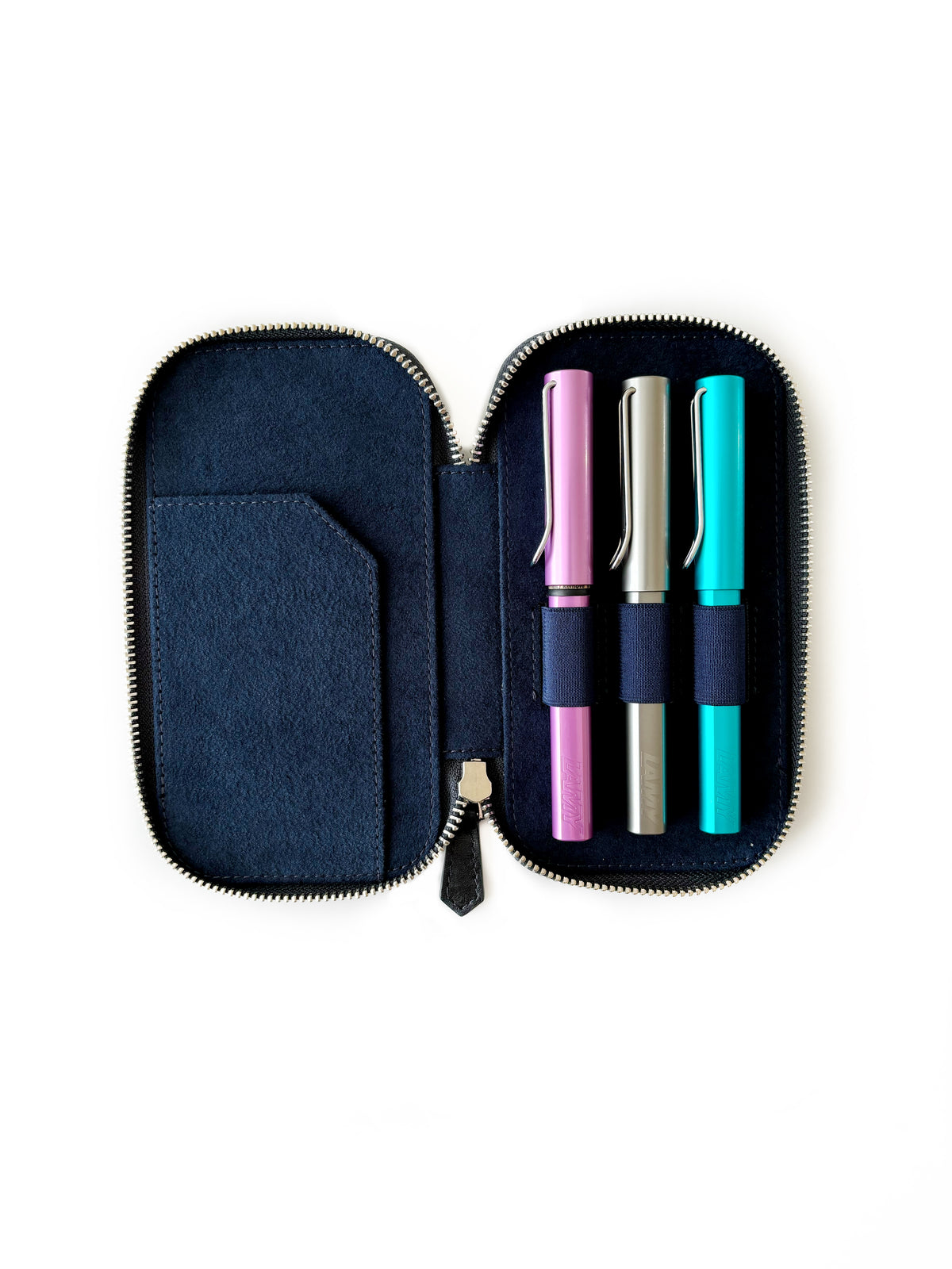 Night Storm Cloud 3 Slot Leather Pen Case - Blue