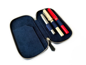 Night Storm Cloud 3 Slot Leather Pen Case - Blue