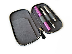 Night Storm Cloud Gray 3 Slot Leather Pen Case