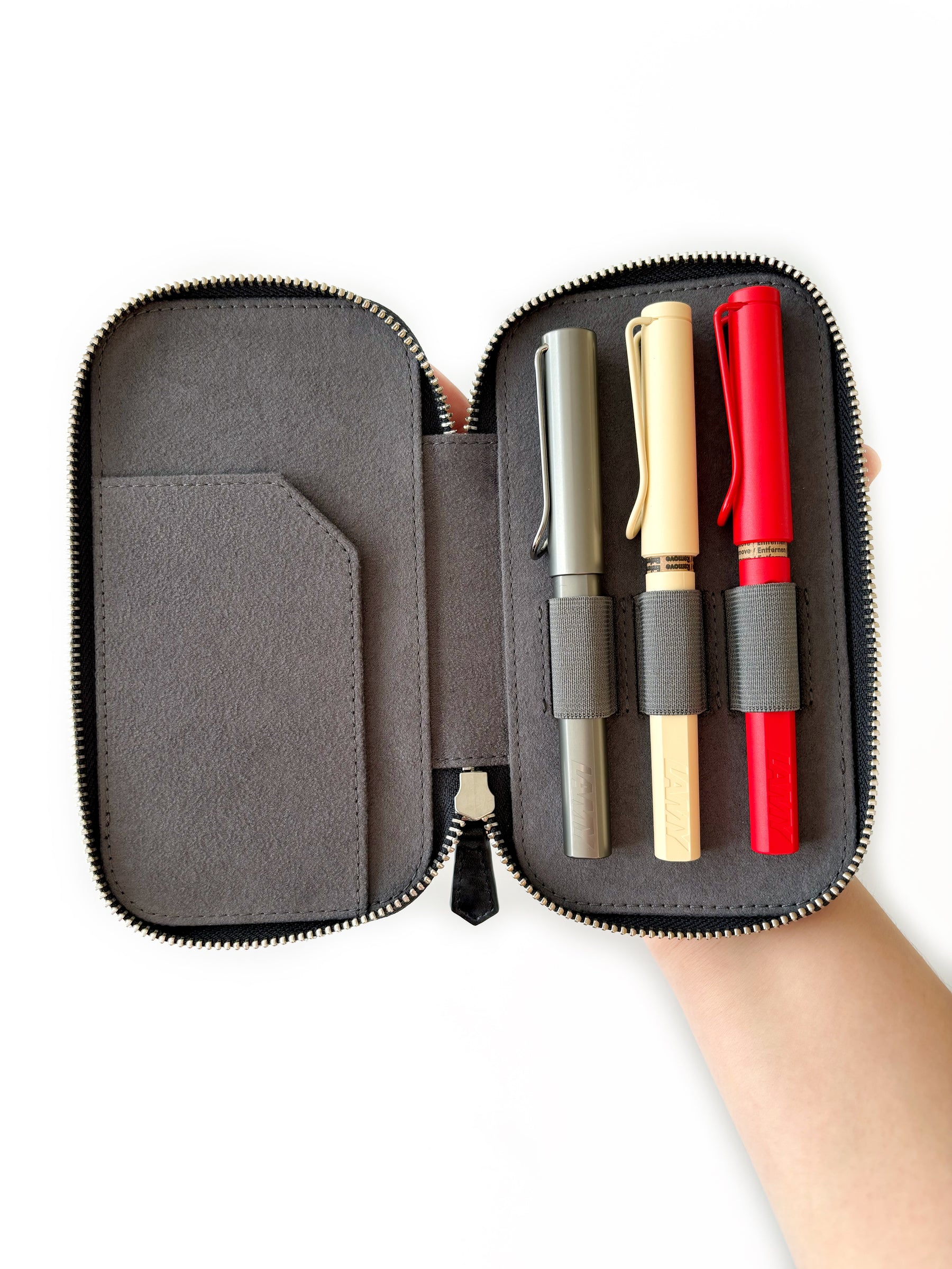 Night Storm Cloud Gray 3 Slot Leather Pen Case