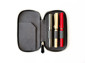 Night Storm Cloud Gray 3 Slot Leather Pen Case