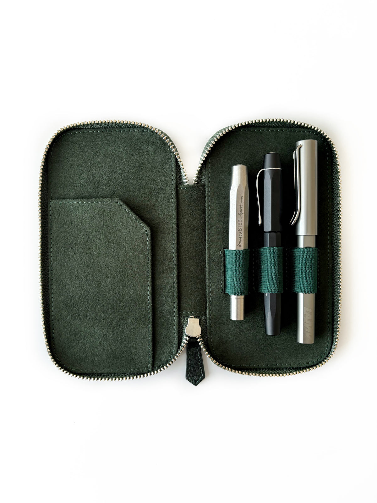 Aurora Light Green 3 Slot Leather Pen Case