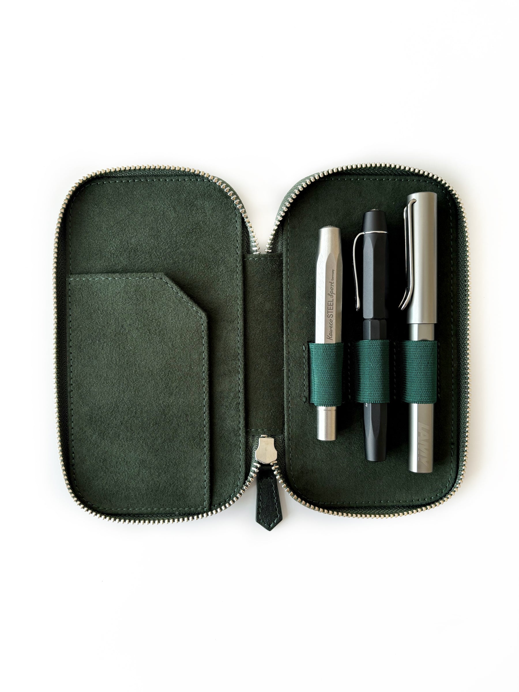 Aurora Light Green 3 Slot Leather Pen Case