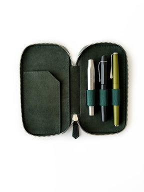 Aurora Light Green 3 Slot Leather Pen Case