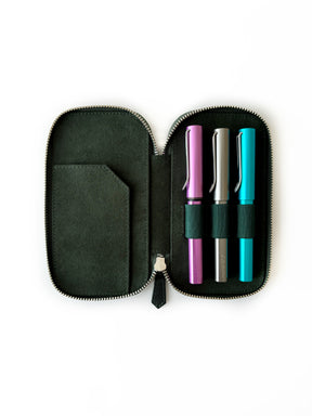 Aurora Light Green 3 Slot Leather Pen Case