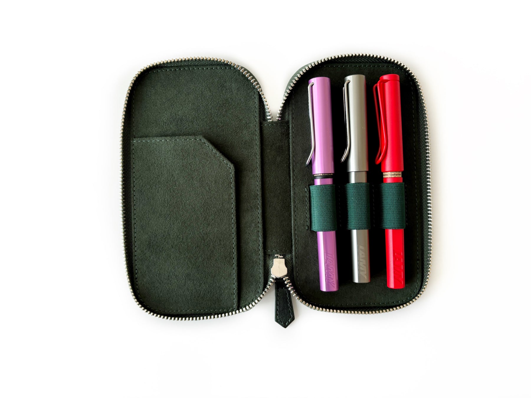 Aurora Light Green 3 Slot Leather Pen Case