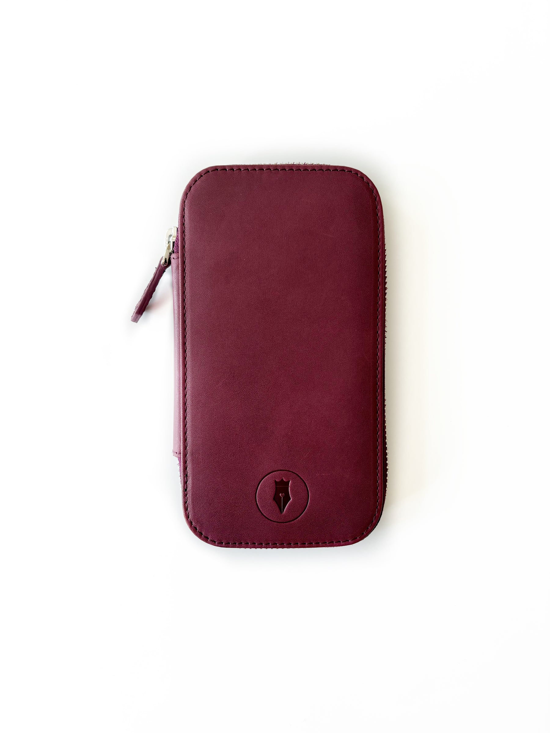 Soft Burgundy 3 Slot Leather Pen Case - Navy