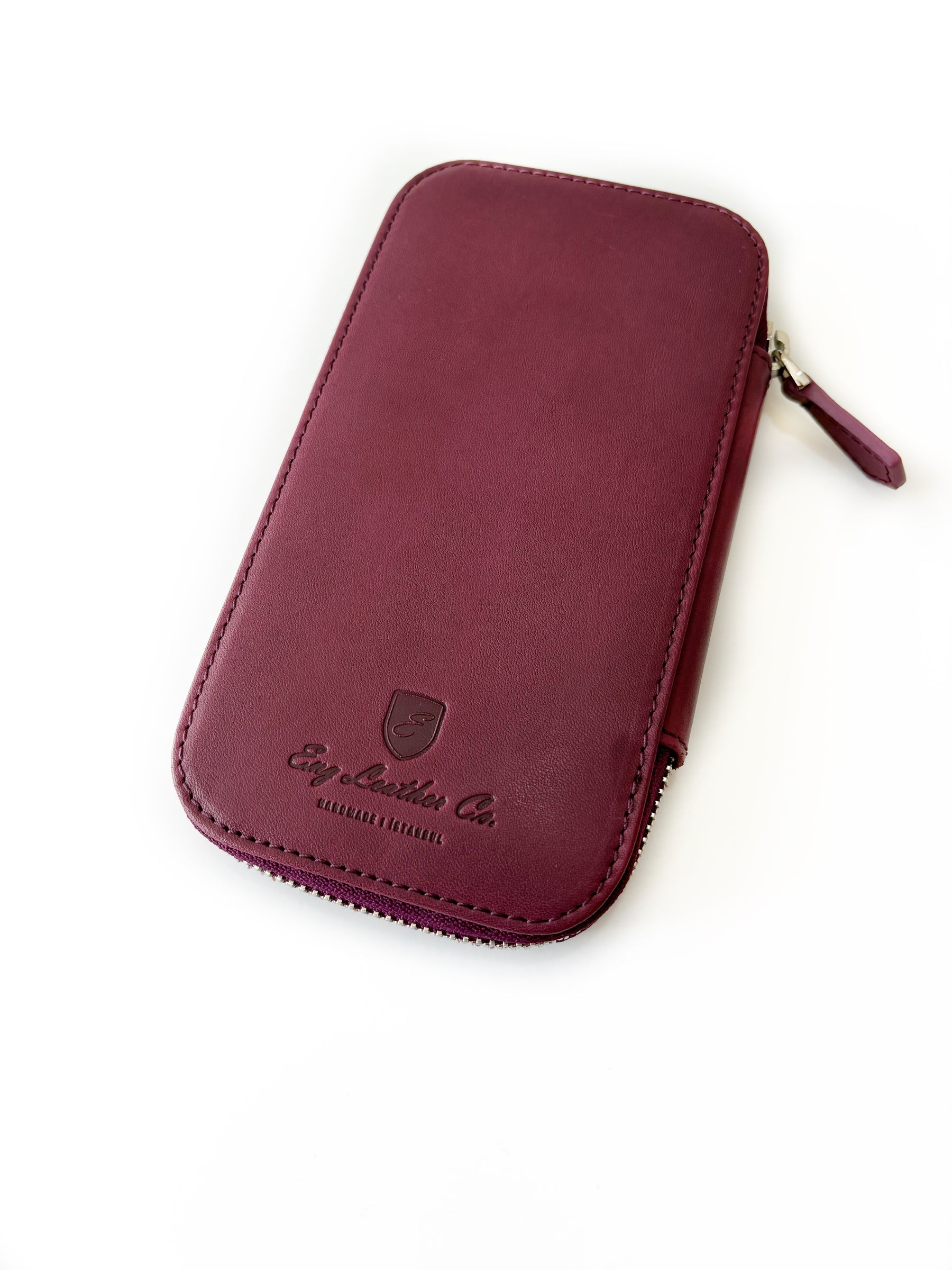 Soft Burgundy 3 Slot Leather Pen Case - Navy