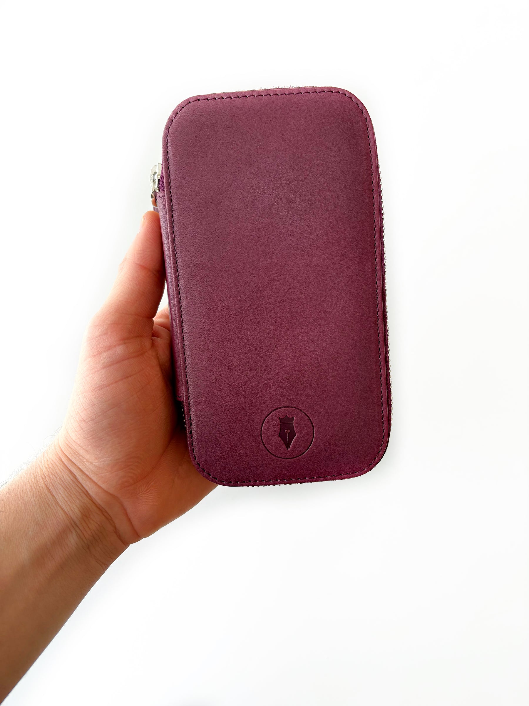 Soft Burgundy 3 Slot Leather Pen Case - Navy