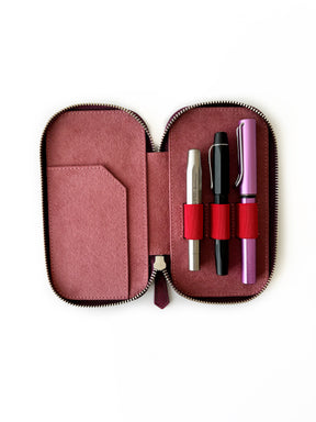 Burgundy Dusty 3 Slot Leather Pen Case