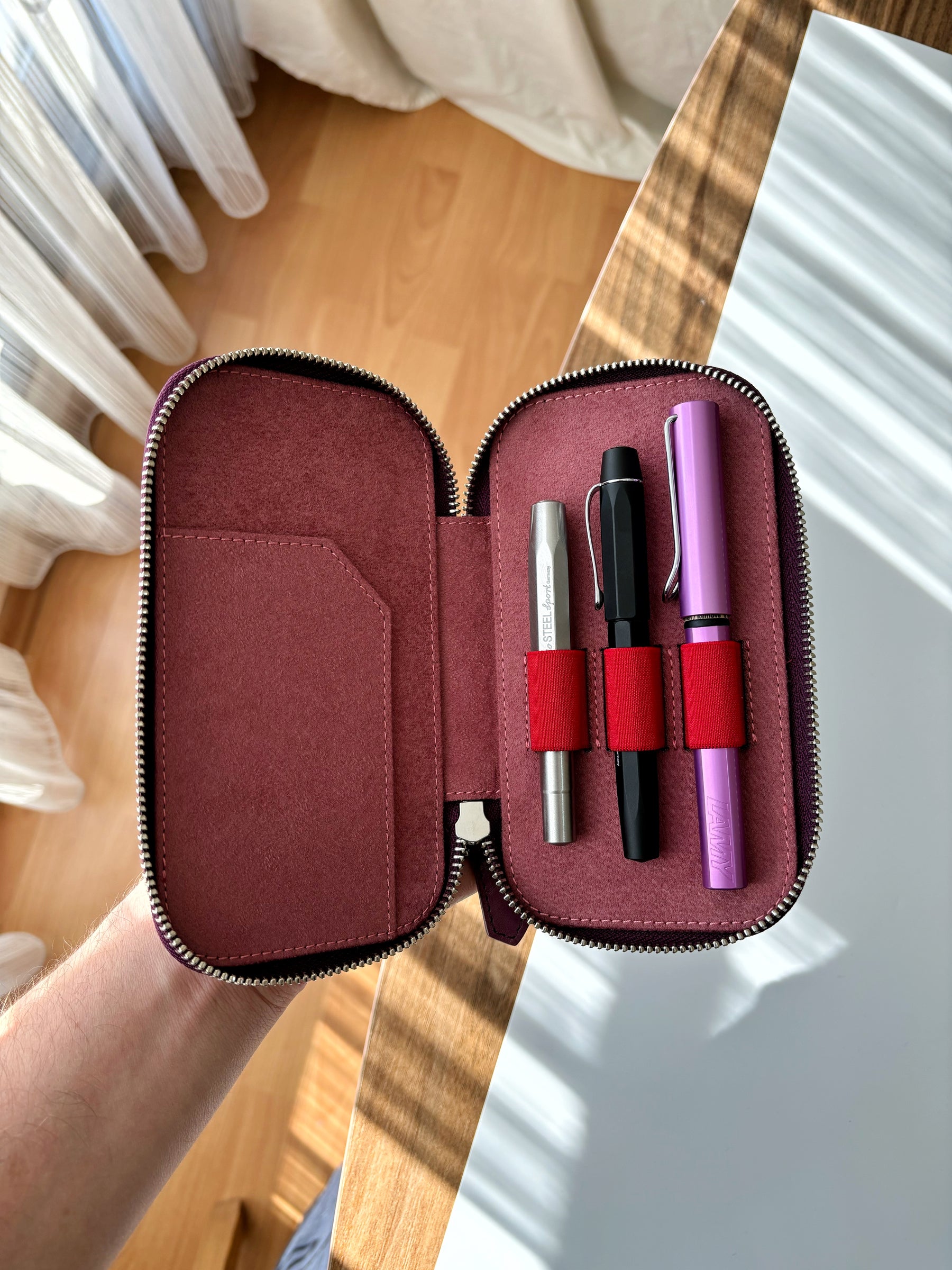 Burgundy Dusty 3 Slot Leather Pen Case