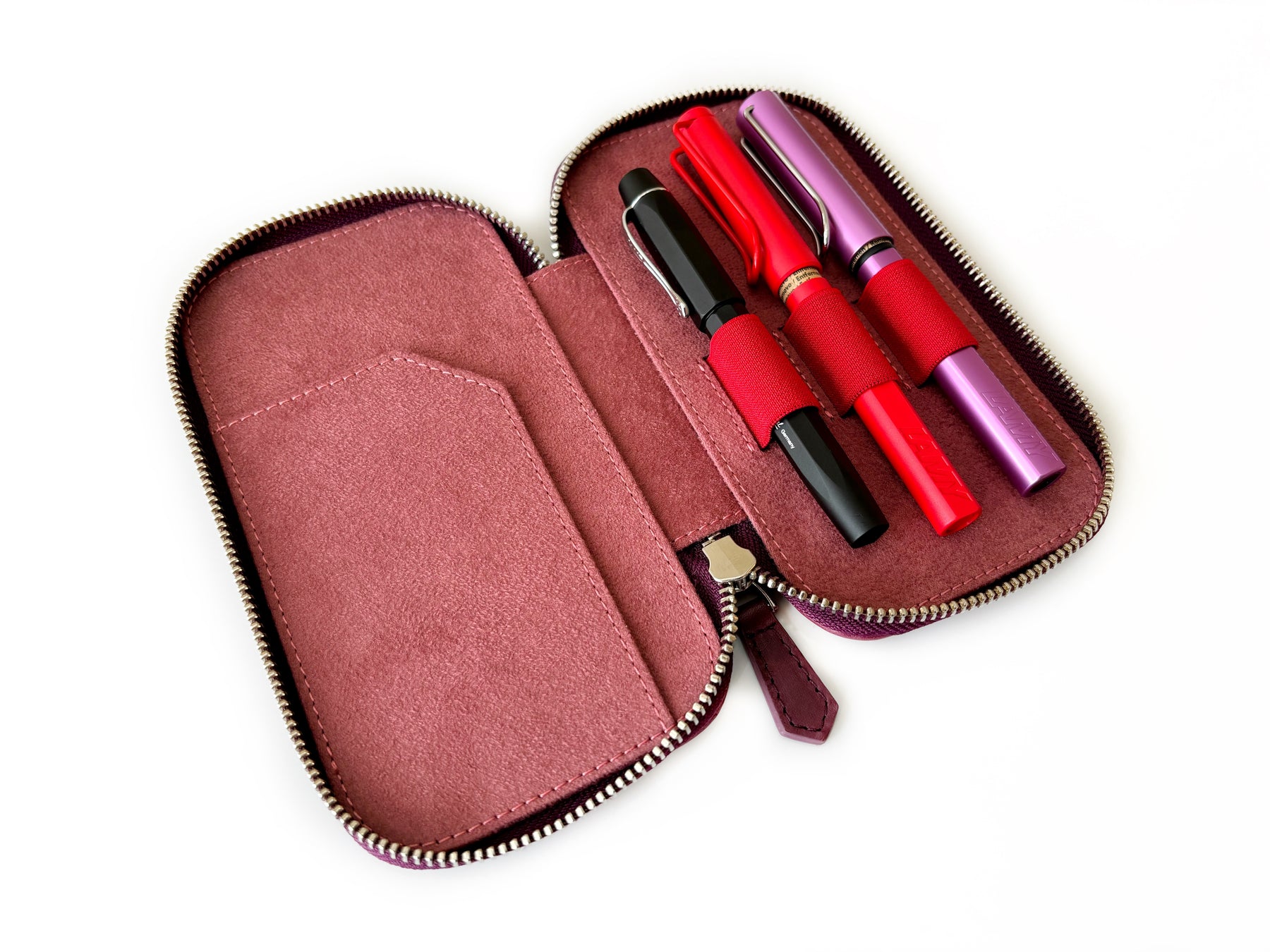 Burgundy Dusty 3 Slot Leather Pen Case