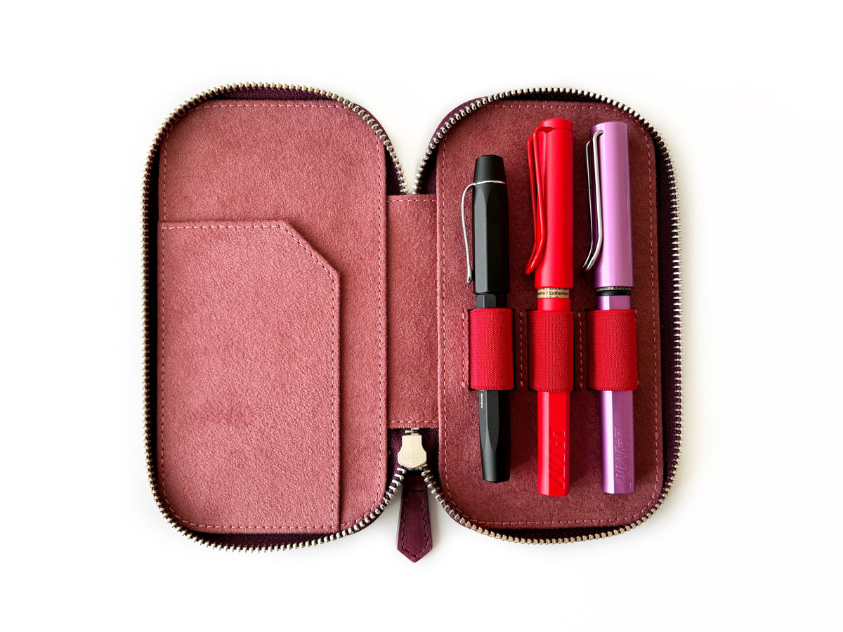 Burgundy Dusty 3 Slot Leather Pen Case