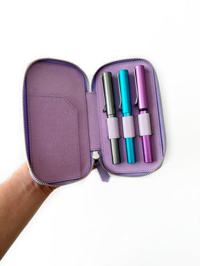 Light Lavender 3 Slot Leather Pen case