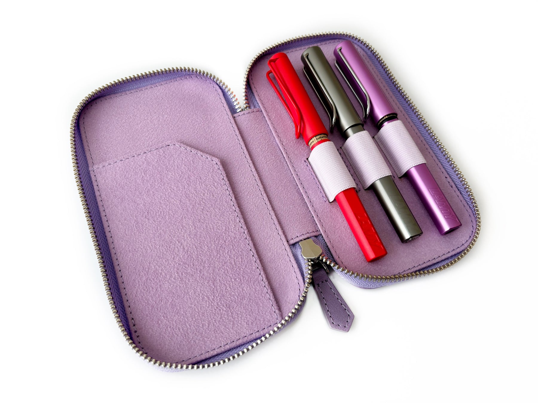 Light Lavender 3 Slot Leather Pen case