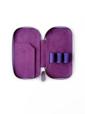 Light Lavender Violet 3 Slot Leather Pen Case