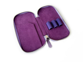 Light Lavender Violet 3 Slot Leather Pen Case