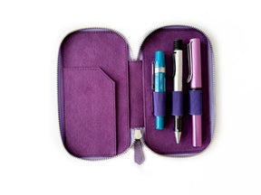 Light Lavender Violet 3 Slot Leather Pen Case