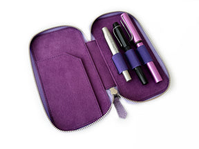 Light Lavender Violet 3 Slot Leather Pen Case