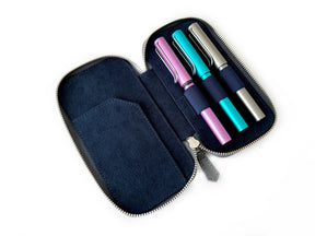 Mineral Gray 3 Slot Leather Pen Case