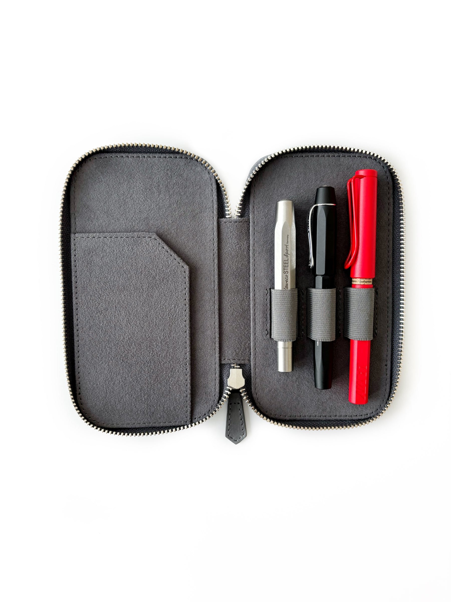 Mineral Gray Cloud 3 Slot Leather Pen Case