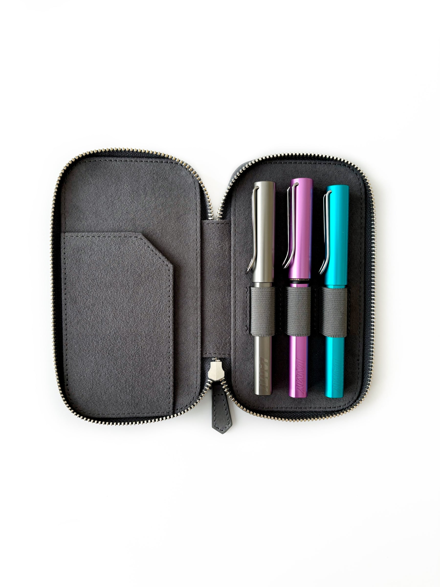 Mineral Gray Cloud 3 Slot Leather Pen Case