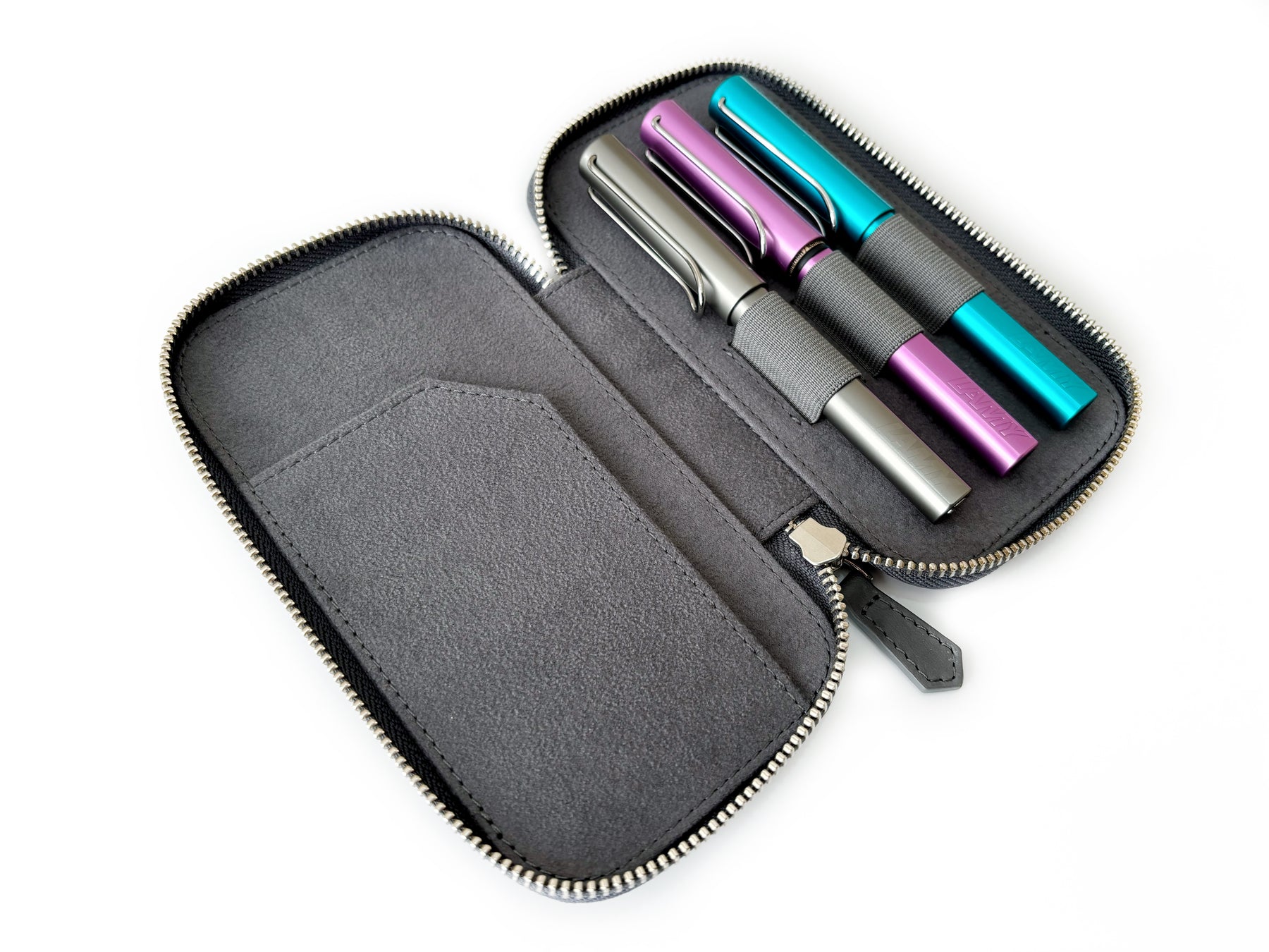 Mineral Gray Cloud 3 Slot Leather Pen Case