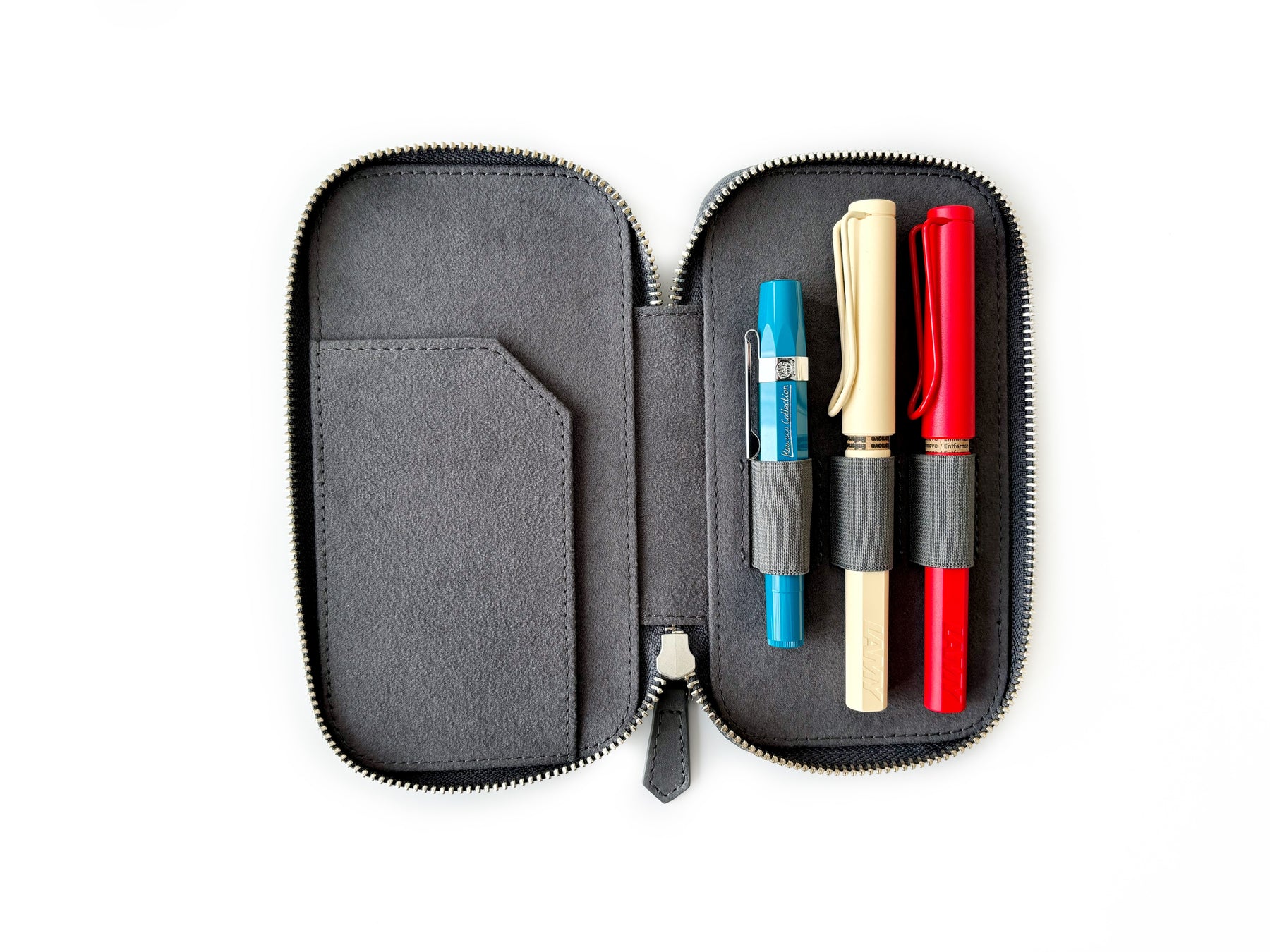 Mineral Gray Cloud 3 Slot Leather Pen Case