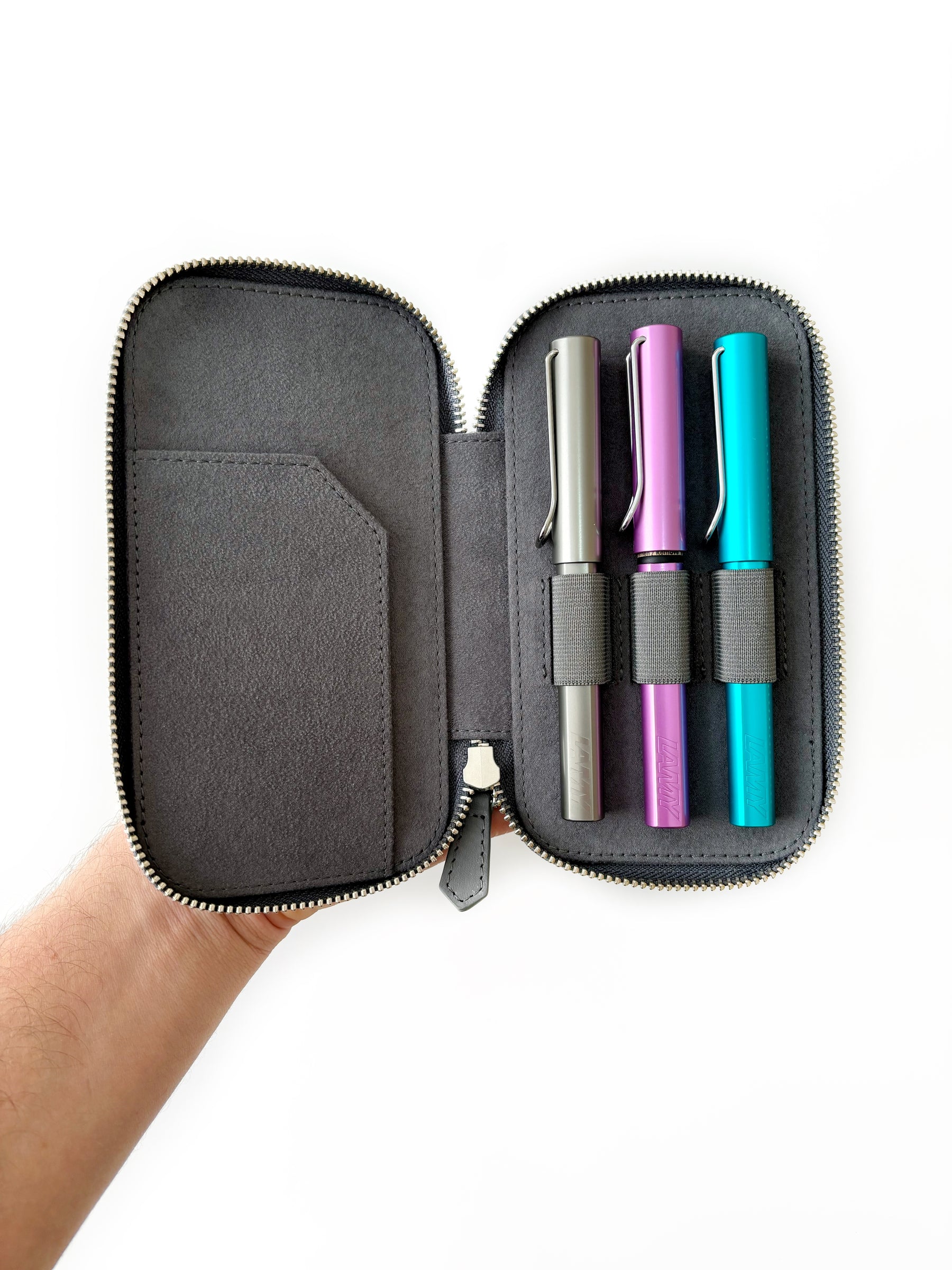 Mineral Gray Cloud 3 Slot Leather Pen Case