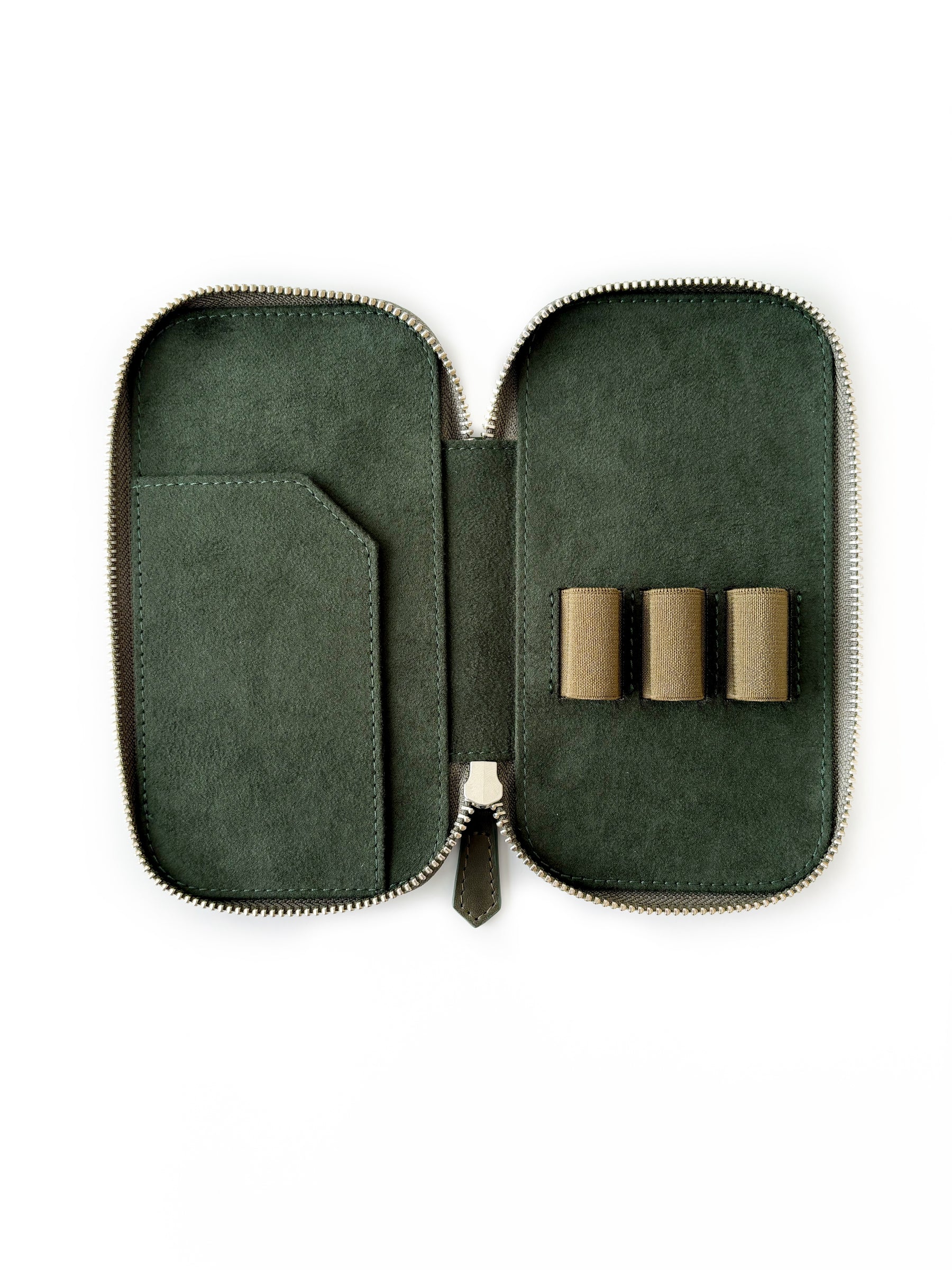 Natural Olive 3 Slot Leather Pen Case