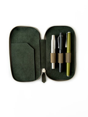 Natural Olive 3 Slot Leather Pen Case