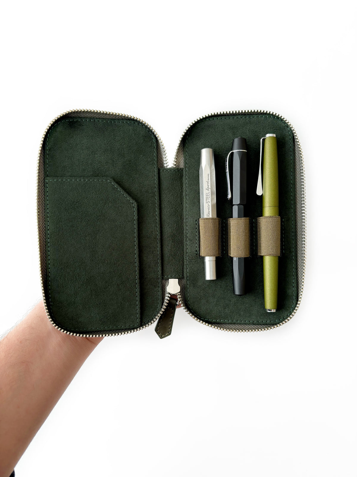 Natural Olive 3 Slot Leather Pen Case