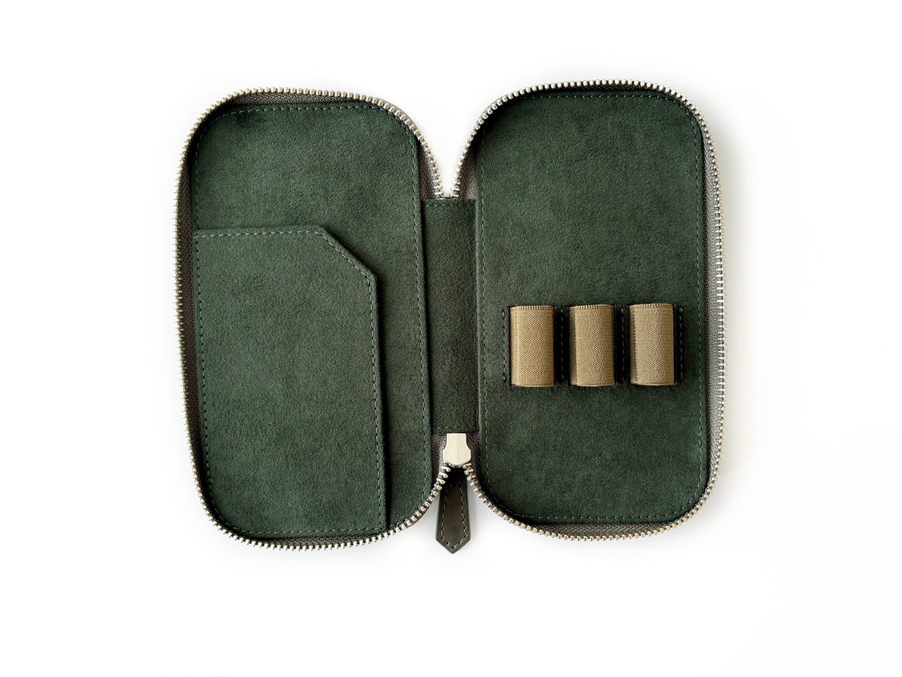 Natural Olive 3 Slot Leather Pen Case