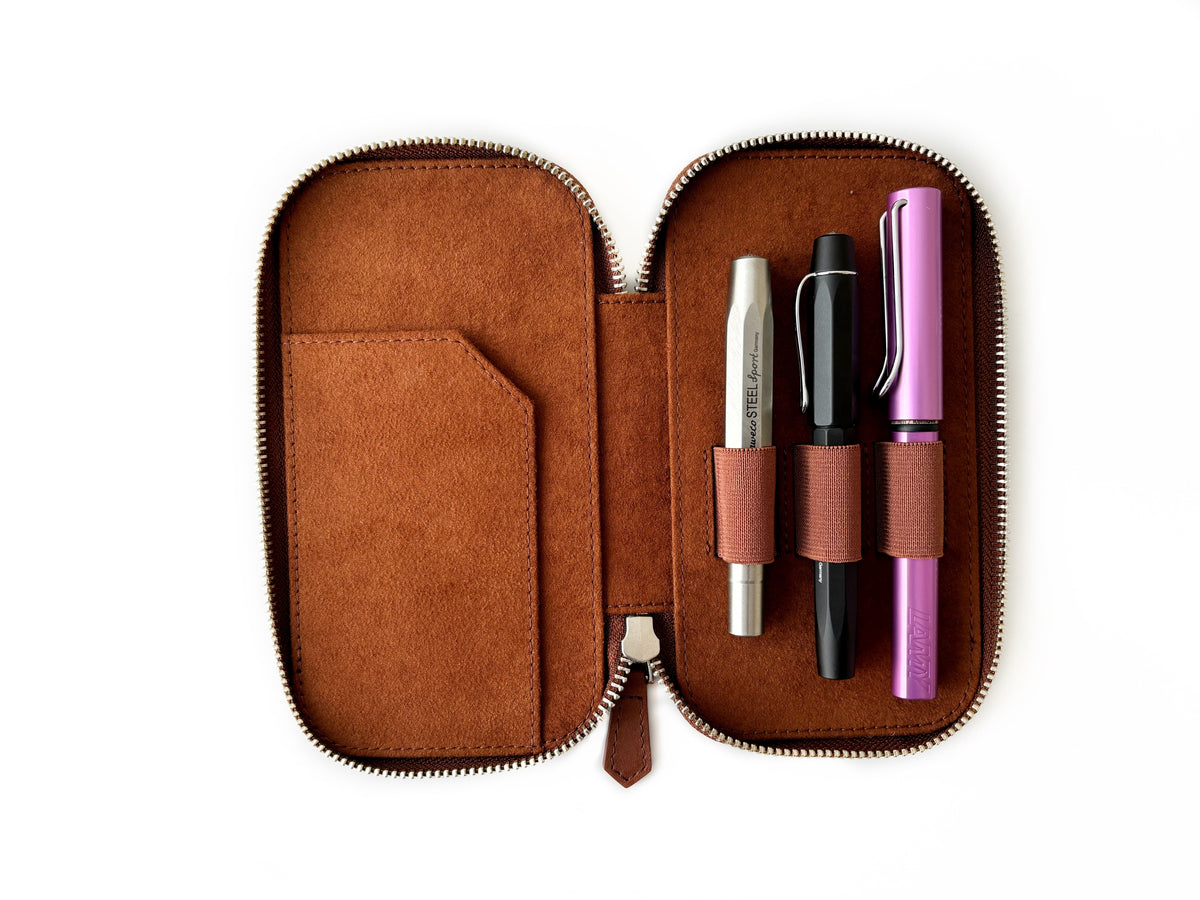 Toffee Brown 3 Slot Leather Pen Case