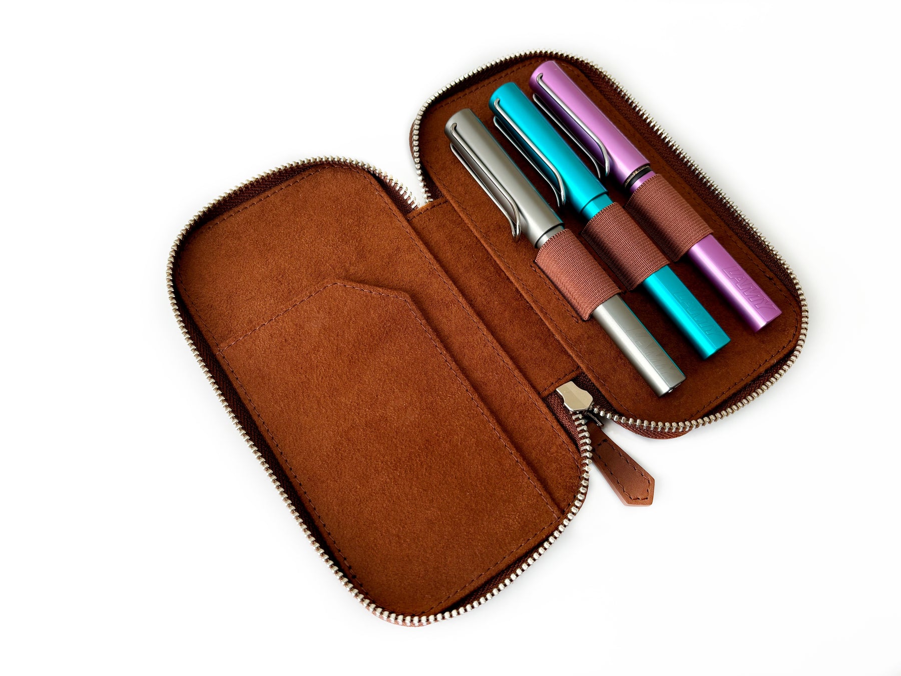 Toffee Brown 3 Slot Leather Pen Case