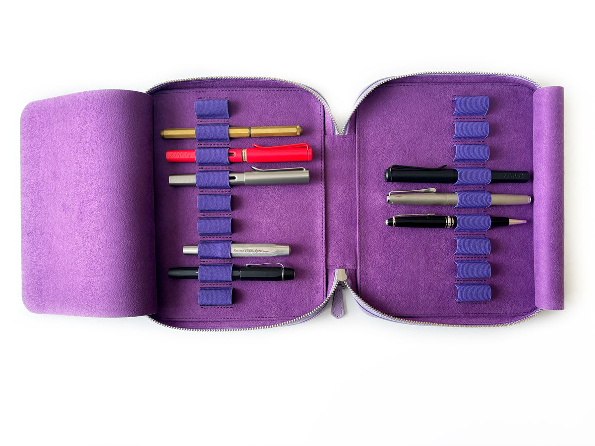 Light Lavender Violet 18 Slot Leather Pen Case