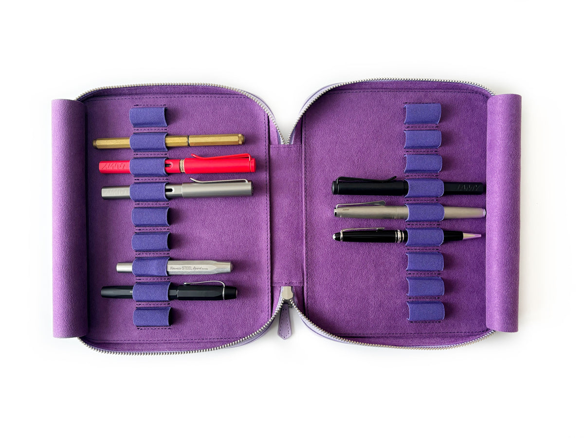 Light Lavender Violet 18 Slot Leather Pen Case