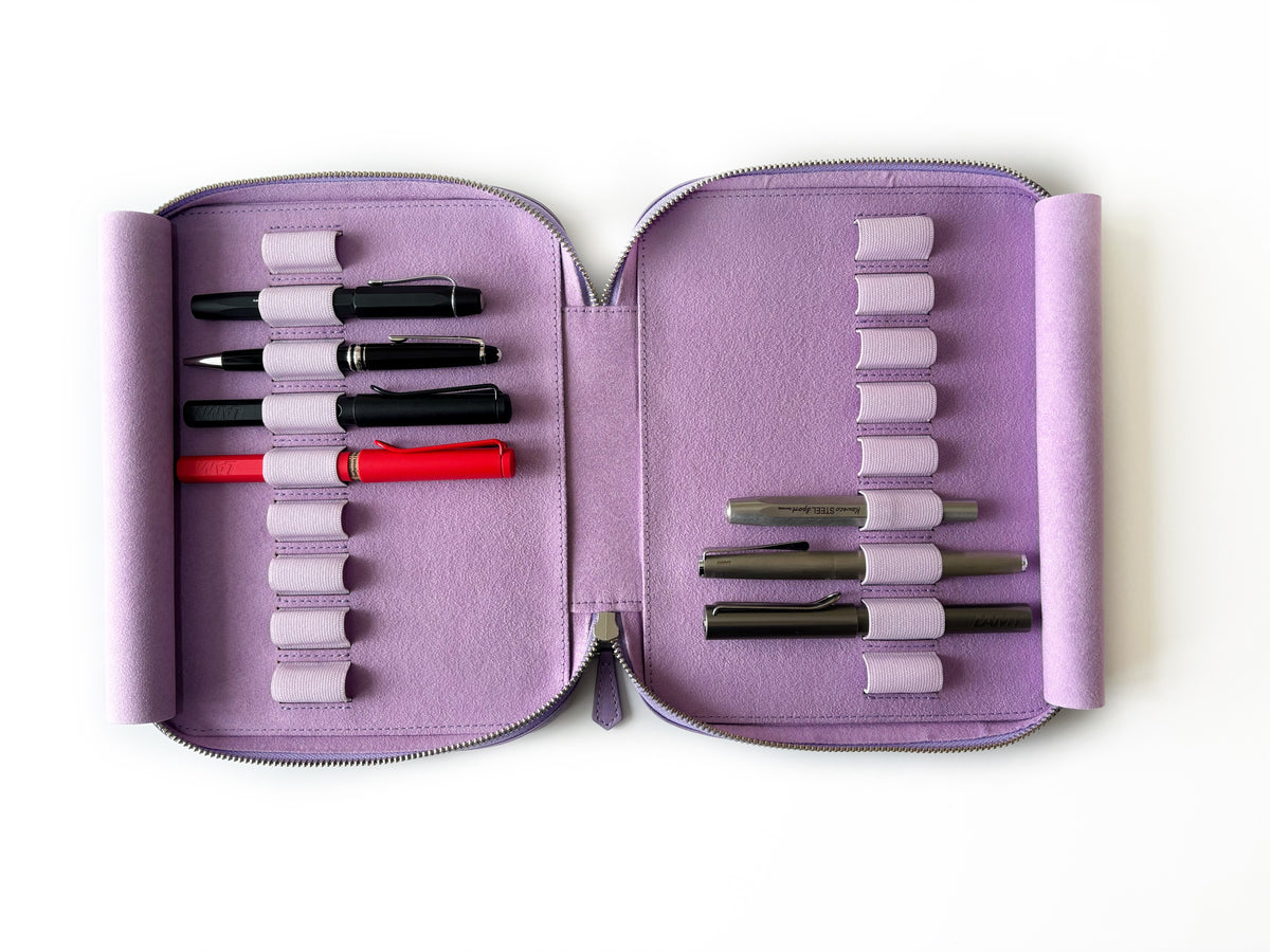 Light Lavender 18 Slot Leather Pen Case