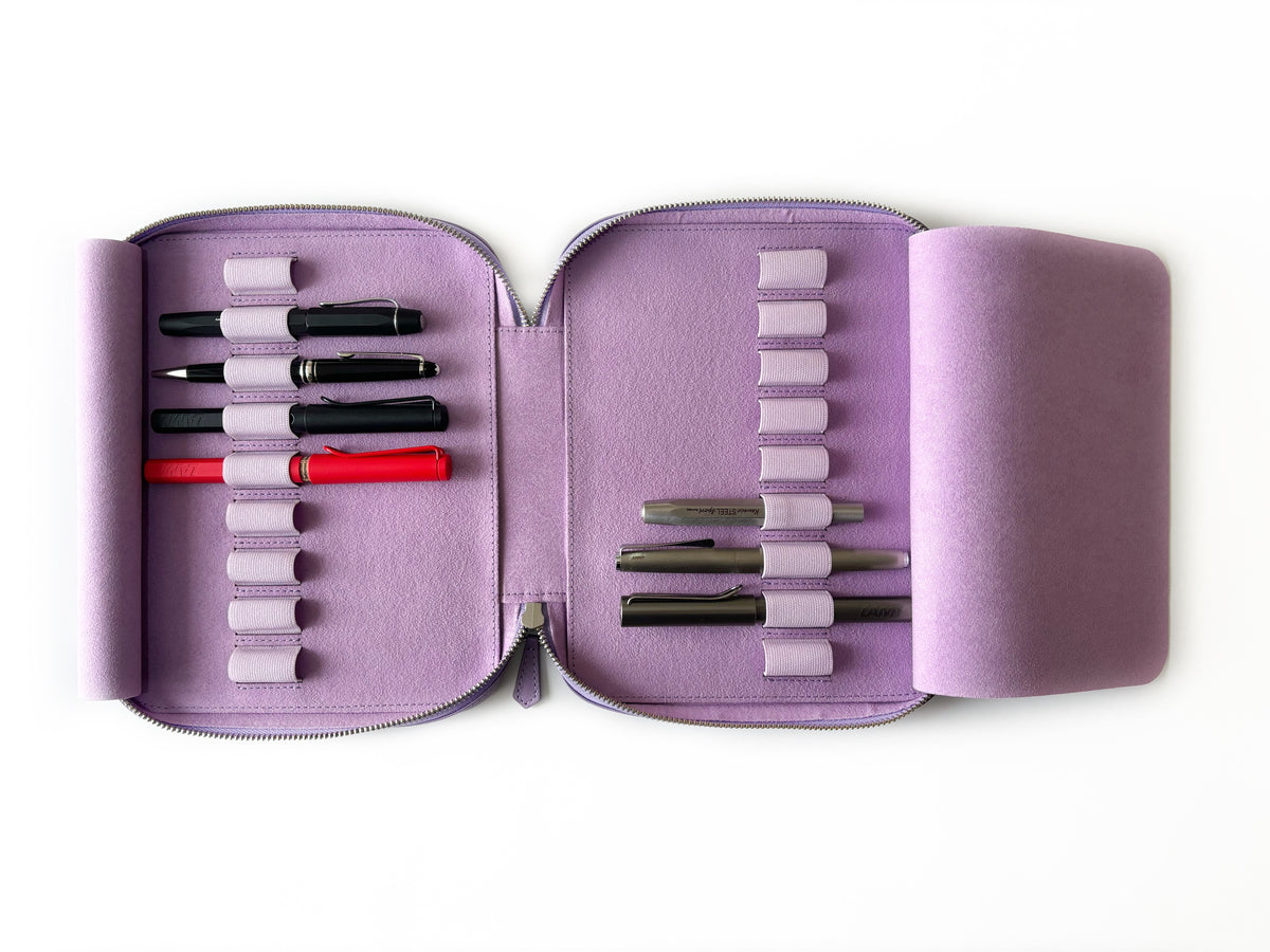 Light Lavender 18 Slot Leather Pen Case