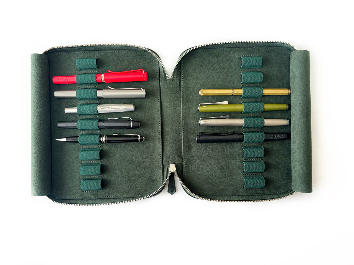 Aurora Light Green 18 Slot Leather Pen Case
