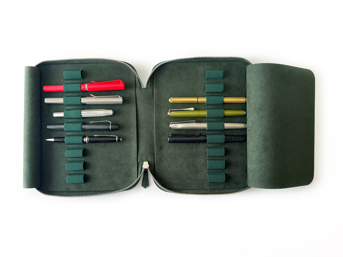 Aurora Light Green 18 Slot Leather Pen Case