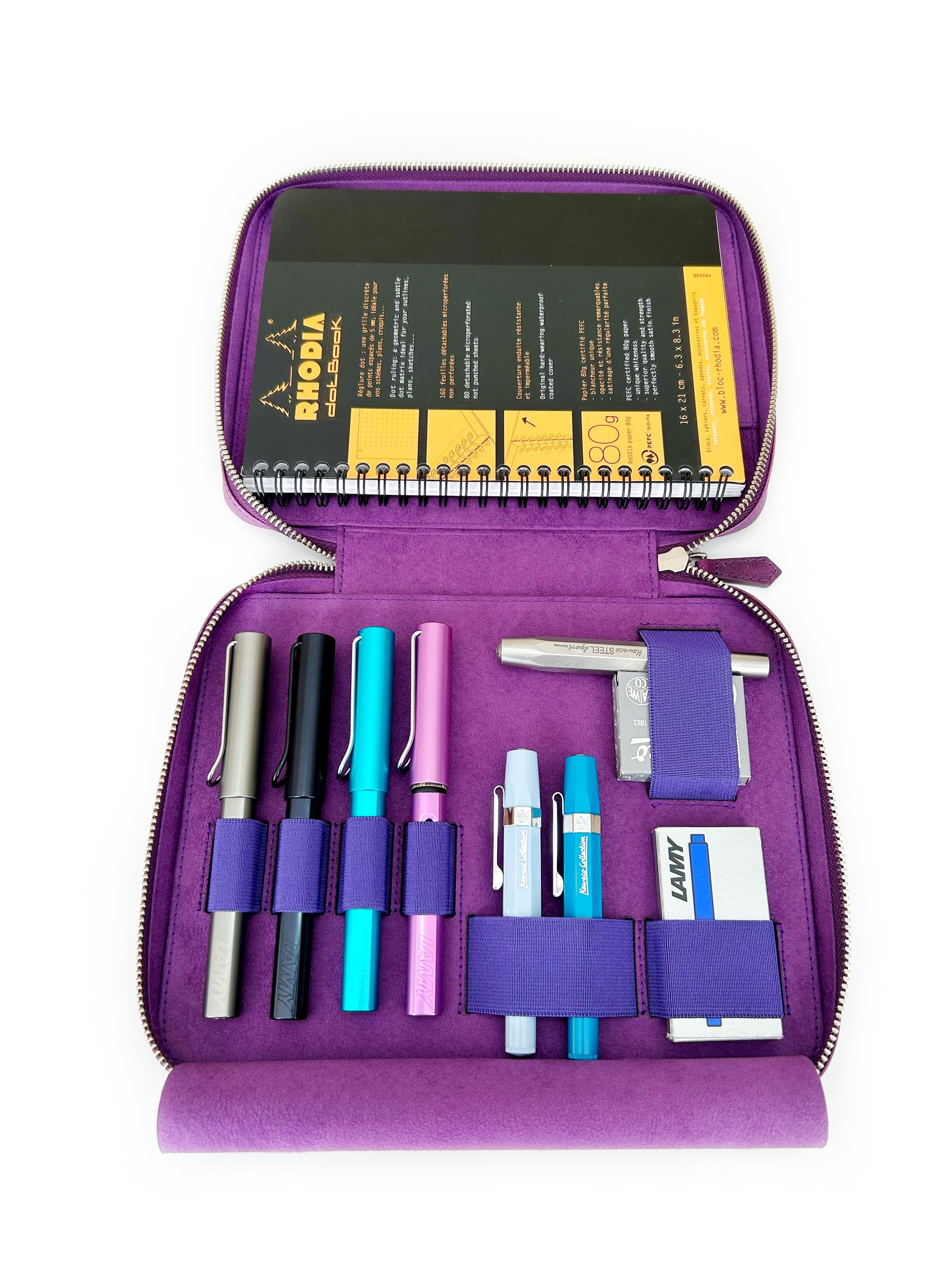 Violet 4 Slot Leather Pen Case and A5 Size Organizer