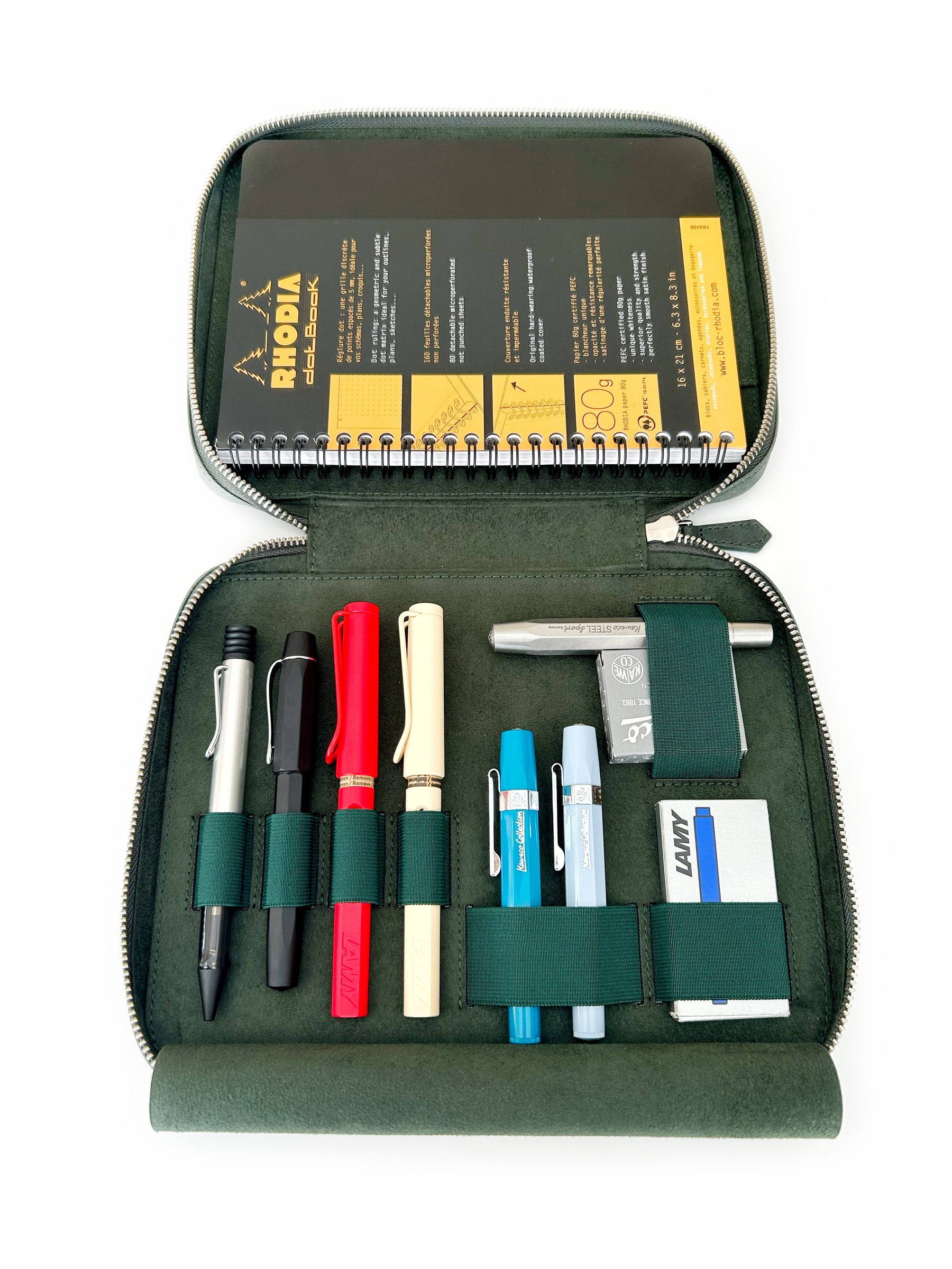 Patina Copper Green 4 Slot Leather Pen Case and A5 Size Organizer