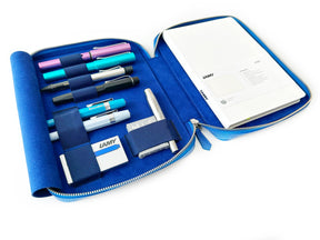 Prussian Blue 4 Slot Leather Pen Case and A5 Size Organizer